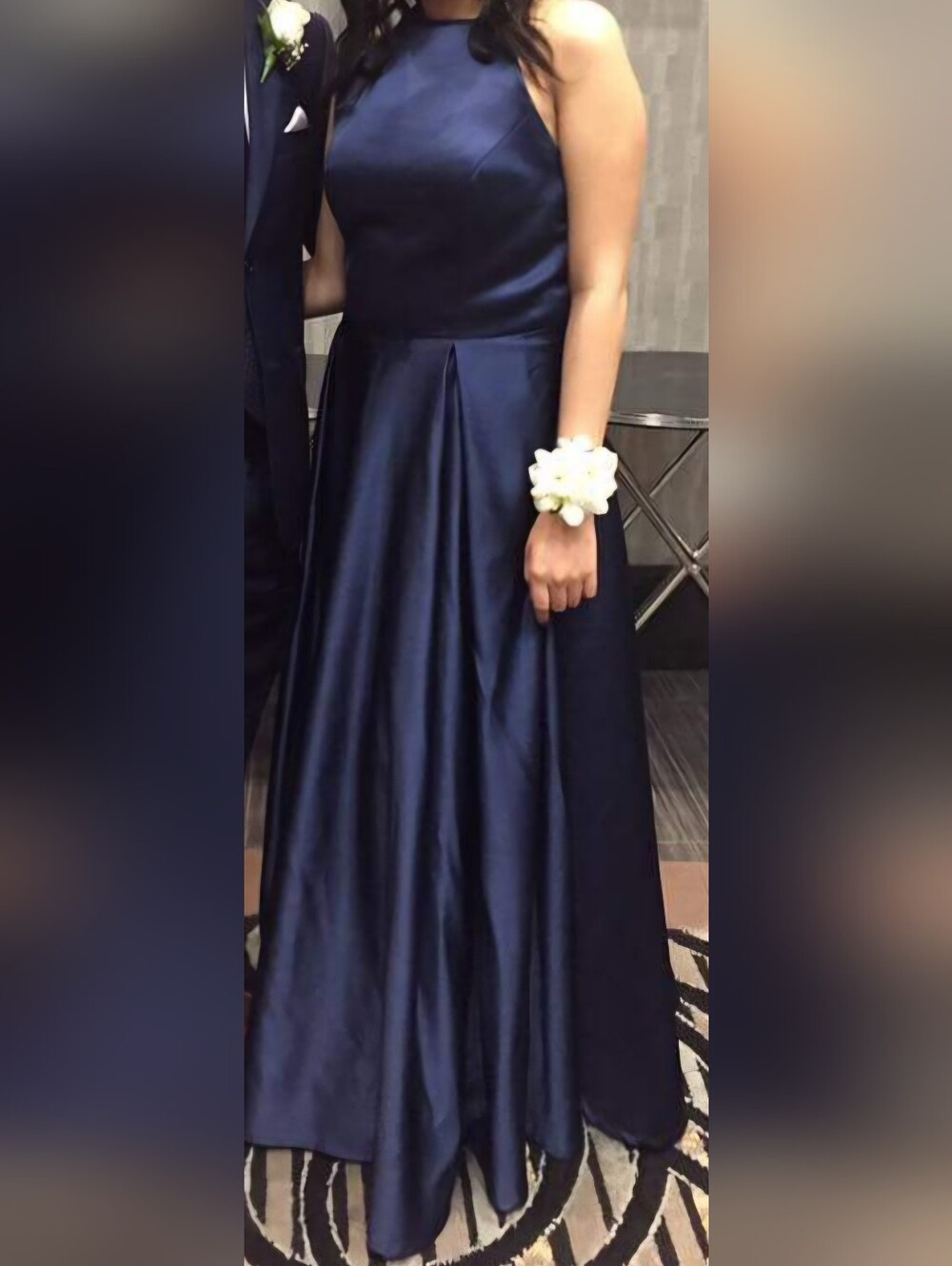 Navy Halter A-Line Evening Dress
